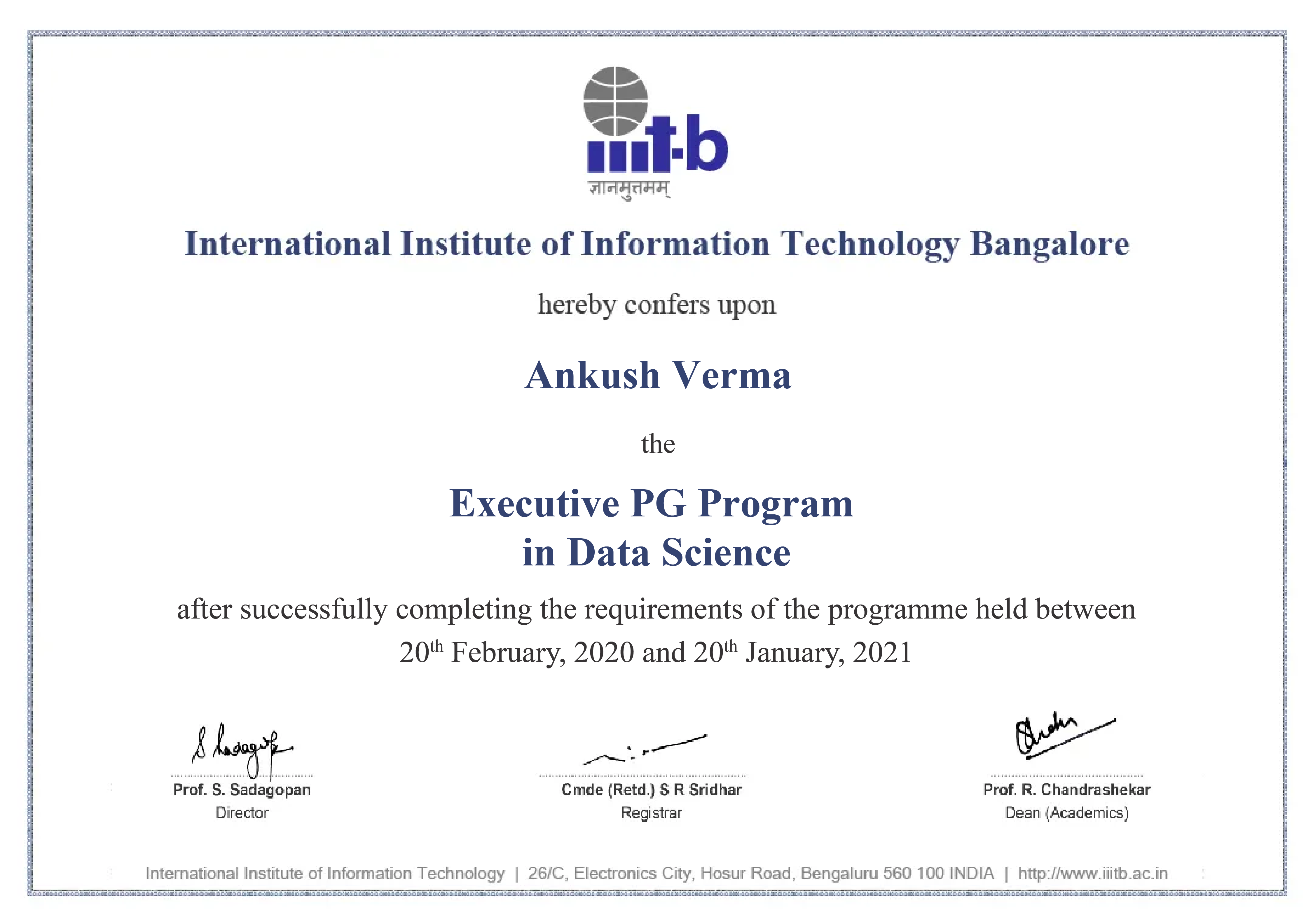 Executive PG Program in Data Science from IIIT Bangalore