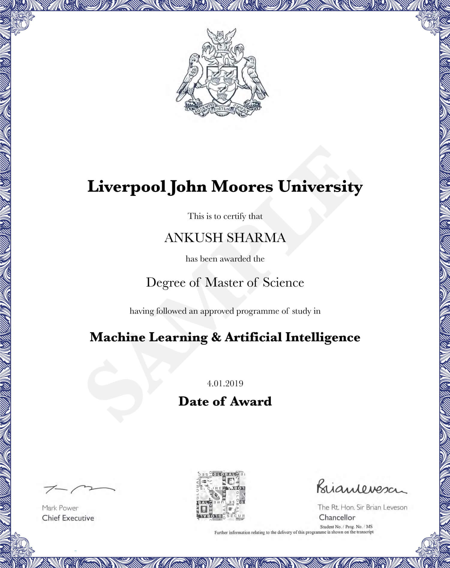 Master's Degree from LJMU