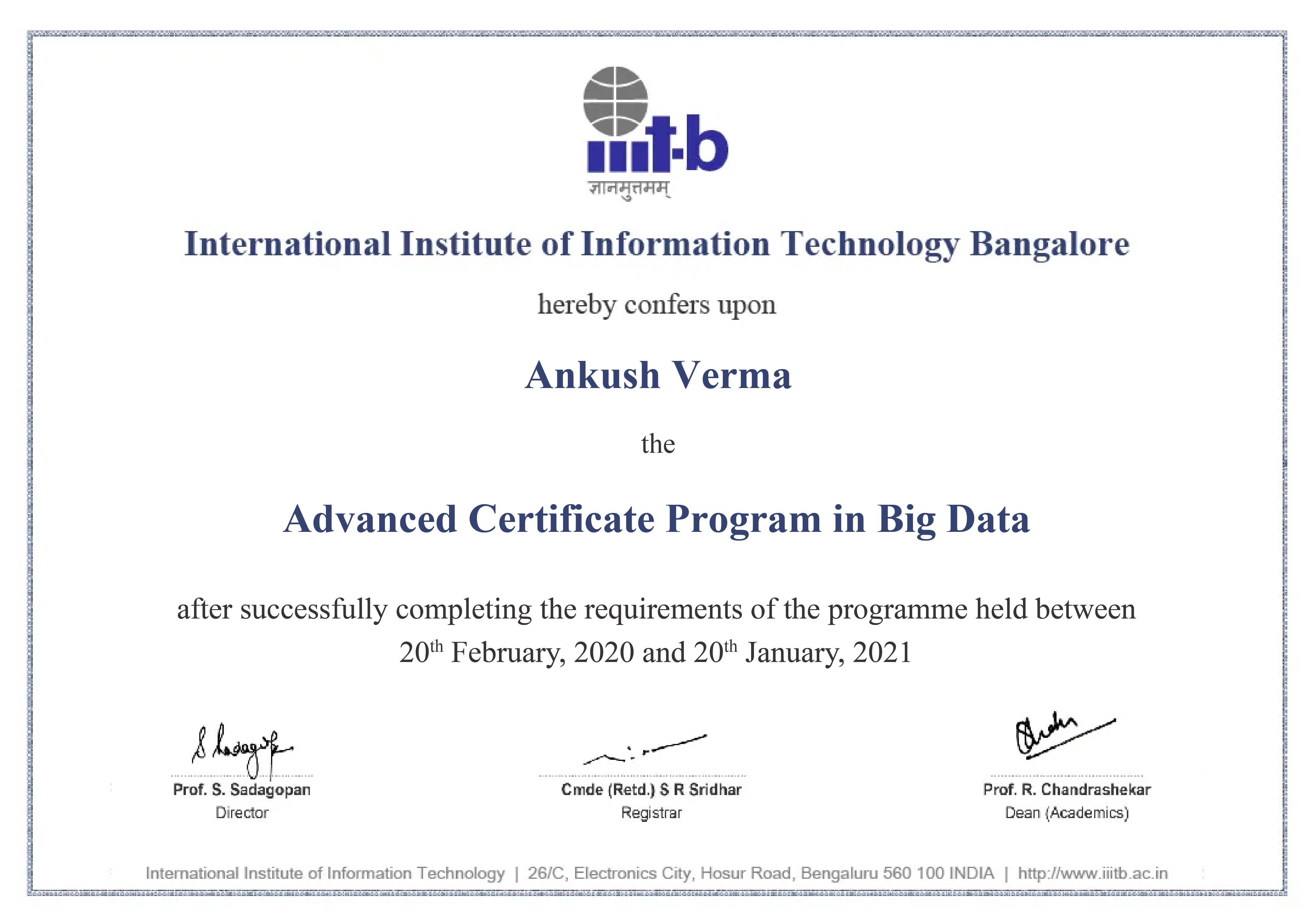 Advanced Certificate Program from IIIT Bangalore