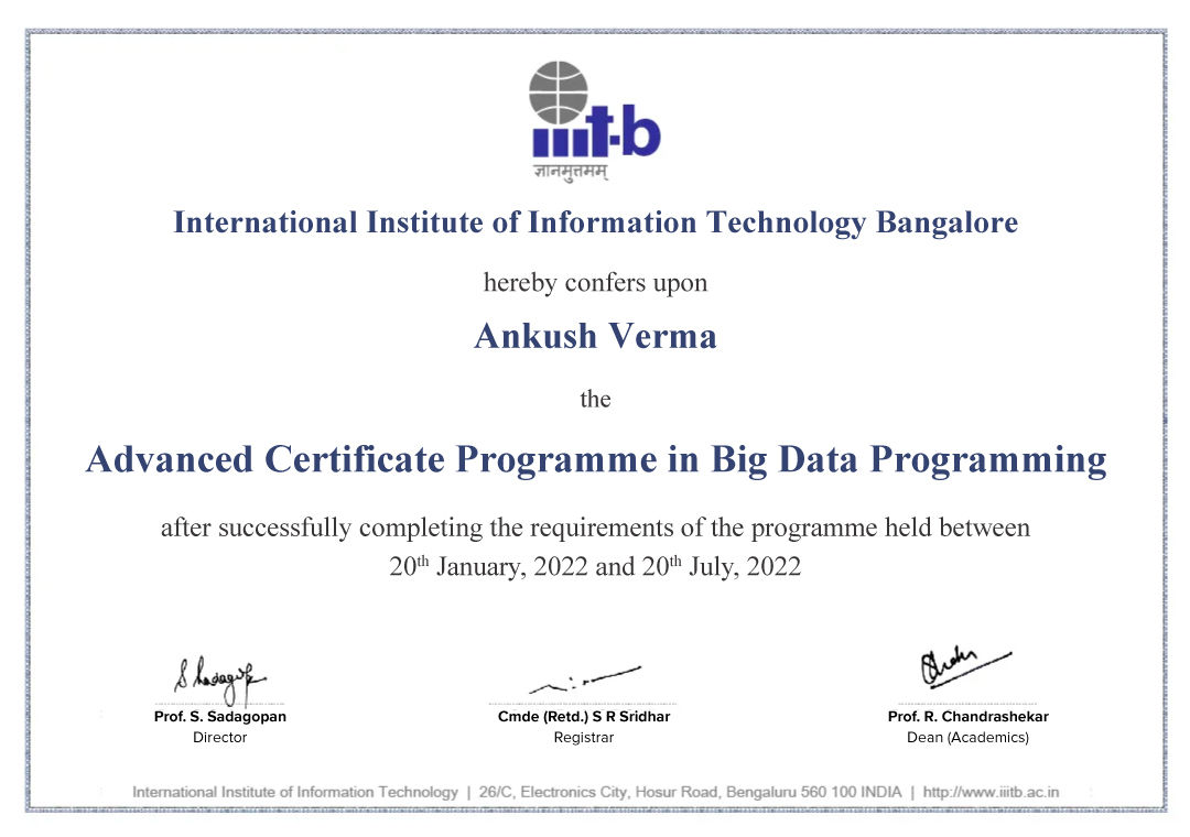 Advanced Certificate Program from IIIT Bangalore