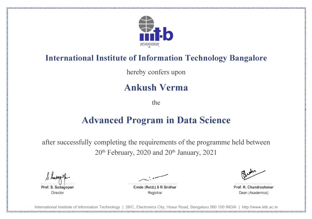 Advanced Program in Data Science from IIIT Bangalore