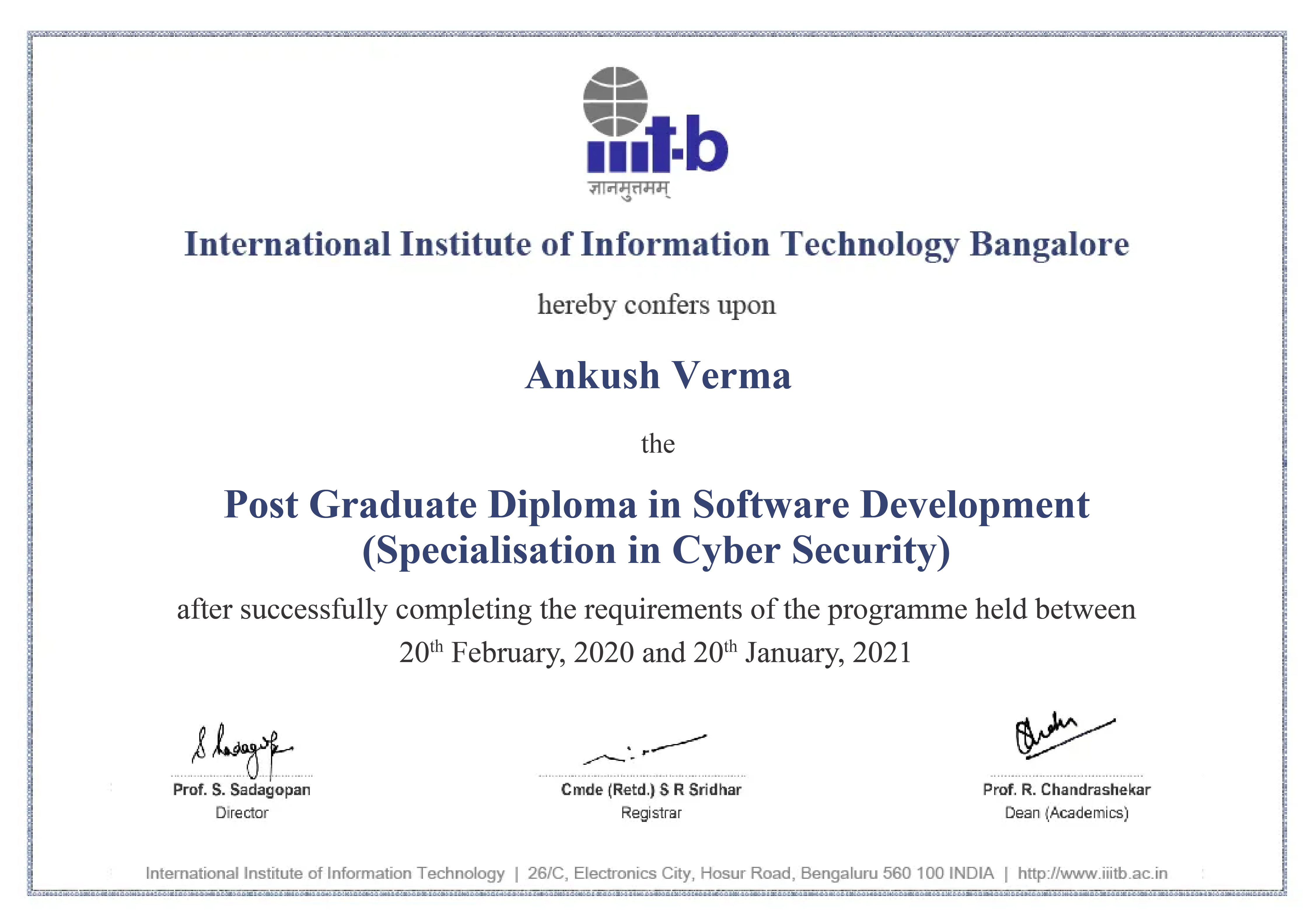 Post Graduate Diploma from IIIT Bangalore