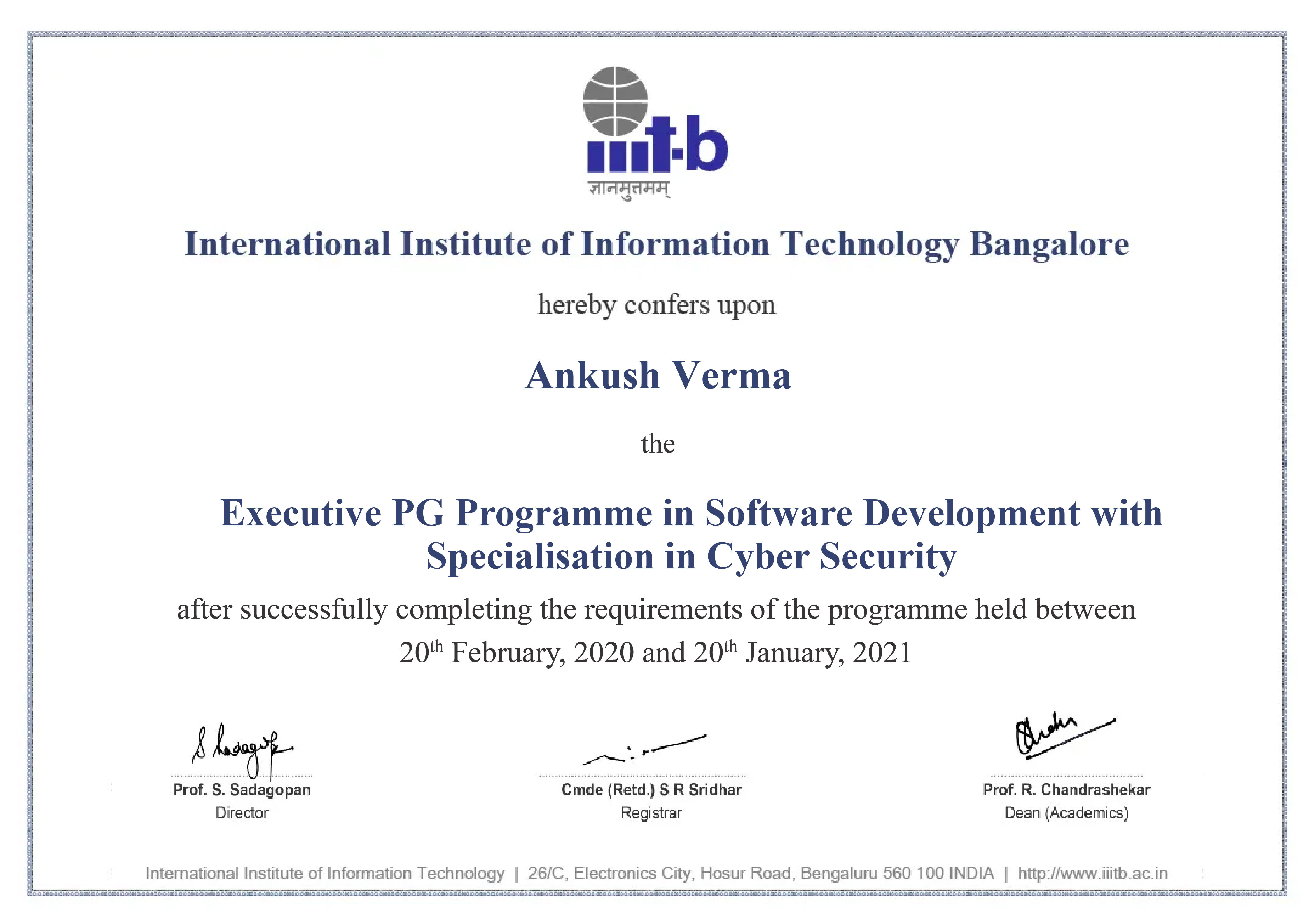 Certification from IIIT Bangalore