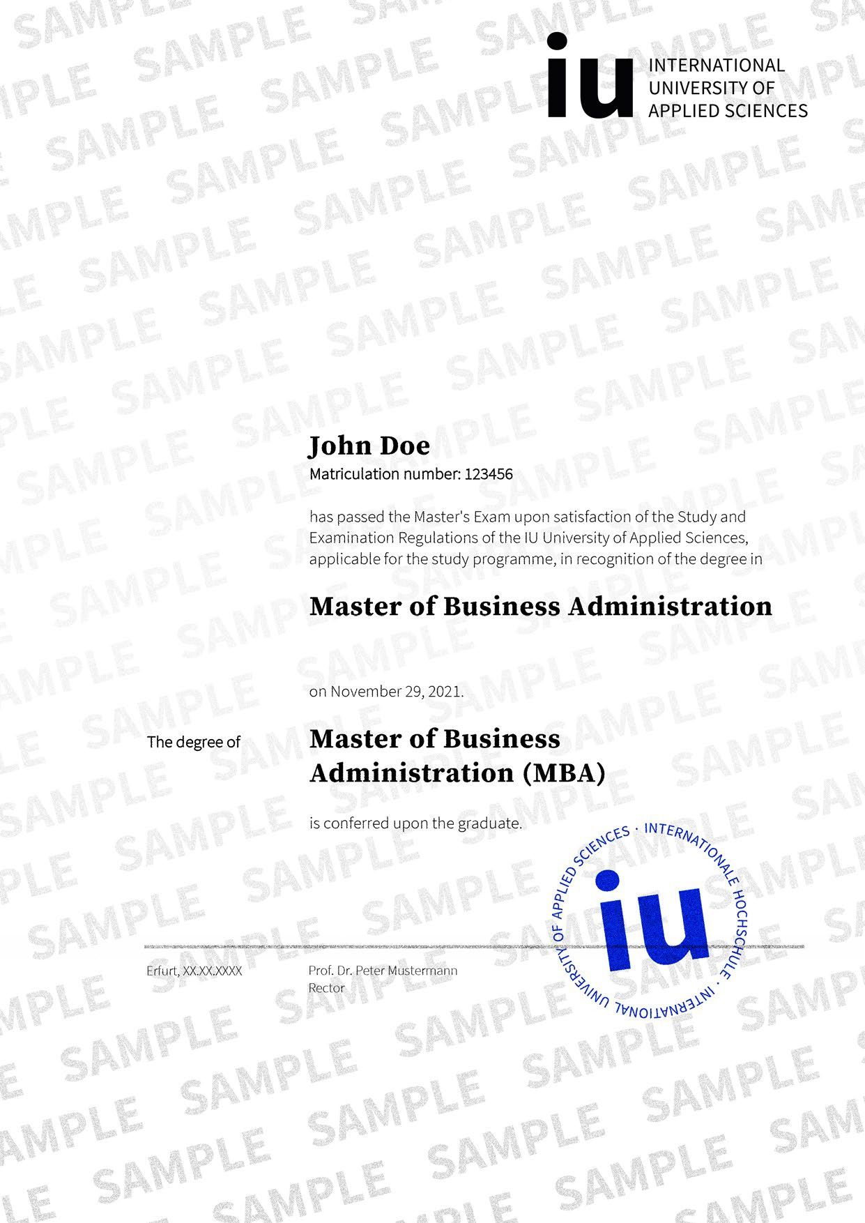 Master of Business Administration (90 ECTS) degree