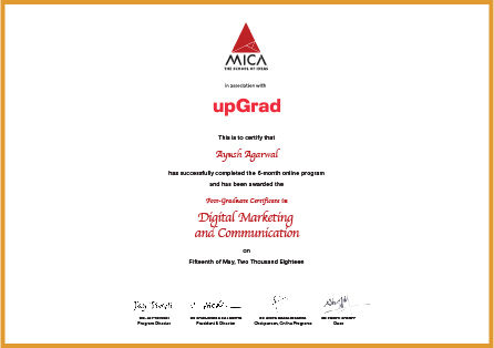 Post Graduate Certification from MICA and upGrad