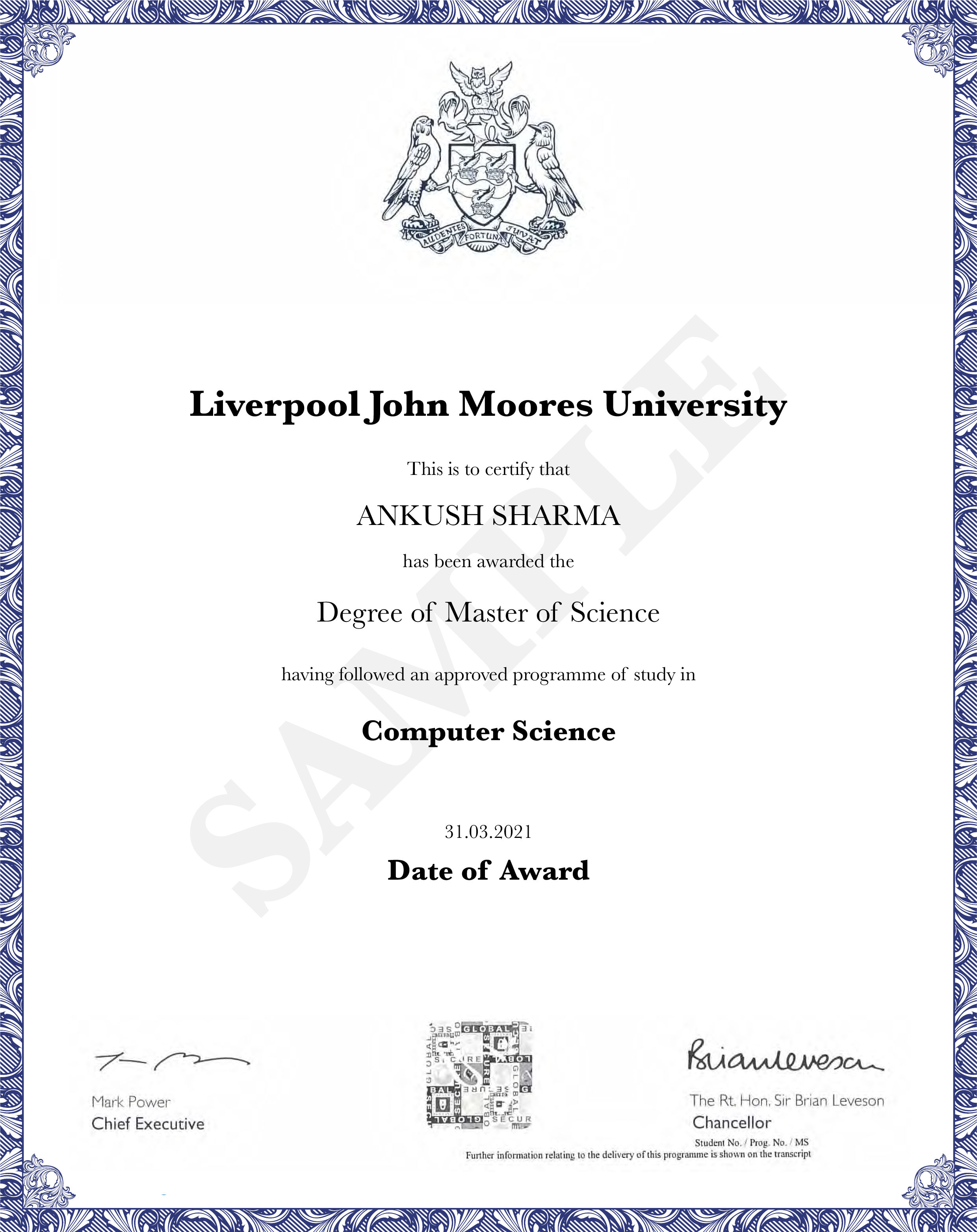 MSc in Computer Science from LJMU and IIIT B upGrad