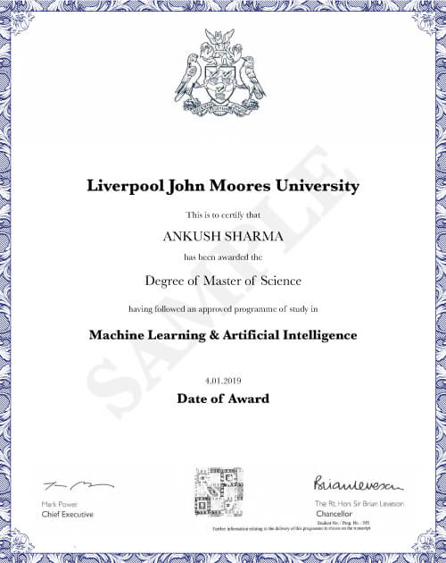 Masters in Machine Learning & Artificial Intelligence from Liverpool John Moores University