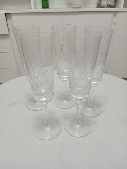 5 Copas de Cristal Talladas Estilo Flauta Champagne 1