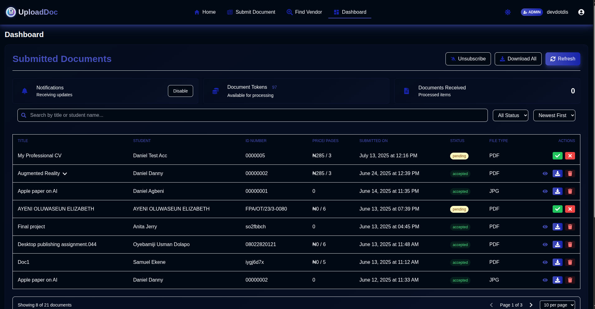 Vendor Dashboard