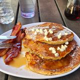 White Chocolate Bread Pudding Pancakes