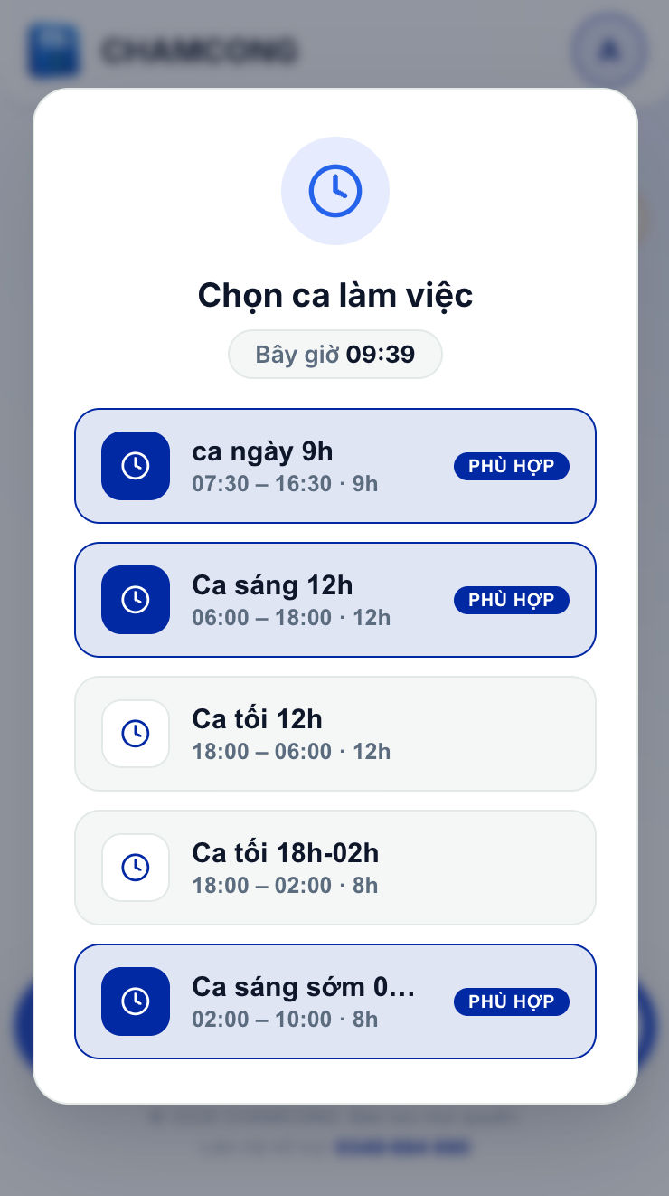 Chọn ca làm việc