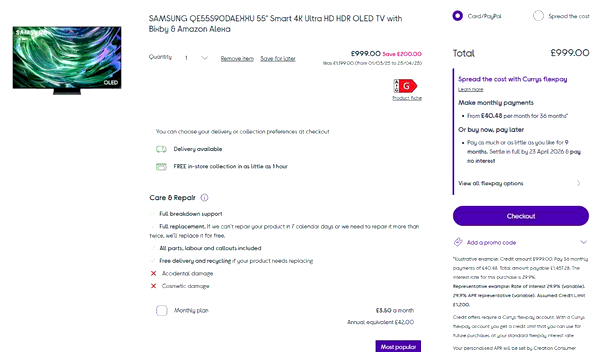 Currys shopping basket screenshot