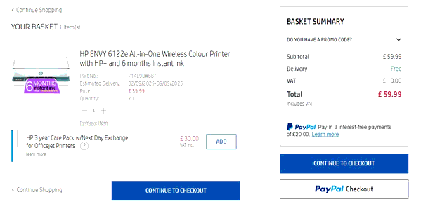 HP Store shopping basket screenshot