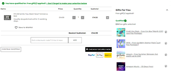 IWOOT shopping basket screenshot