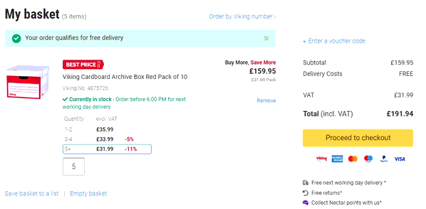 Viking shopping basket screenshot