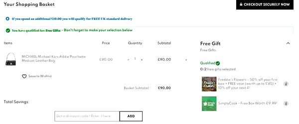 The Hut shopping basket screenshot