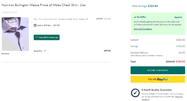 Charles Tyrwhitt shopping basket screenshot