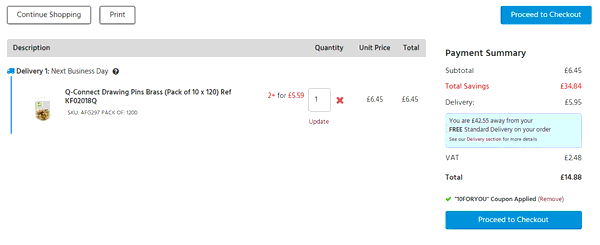 Euroffice shopping basket screenshot