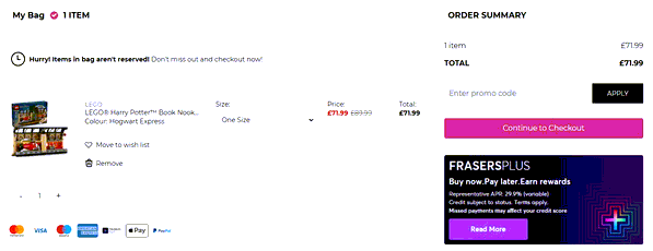 Game shopping basket screenshot