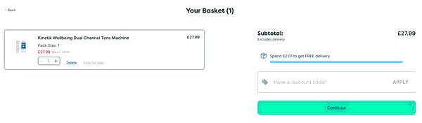 Pharmacy2U shopping basket screenshot