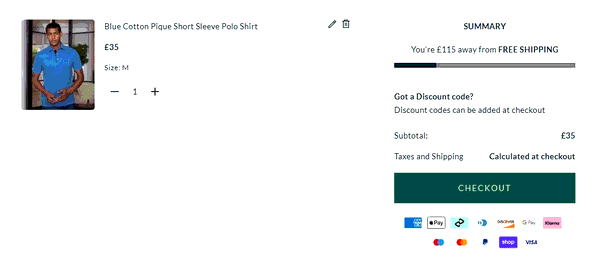 Savile Row shopping basket screenshot