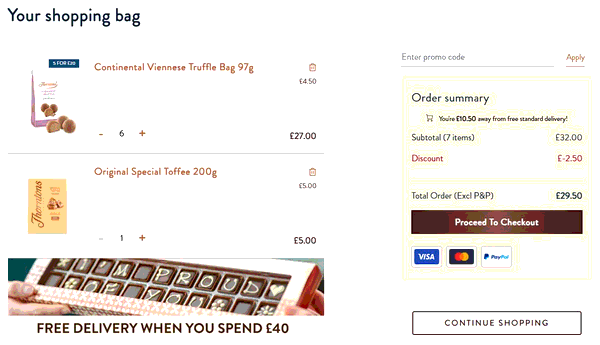 Thorntons shopping basket screenshot