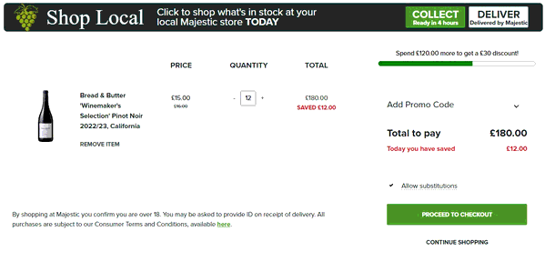 Majestic Wines shopping basket screenshot
