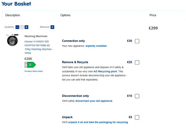 Boots Kitchen Appliances shopping basket screenshot
