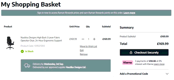 Ryman shopping basket screenshot
