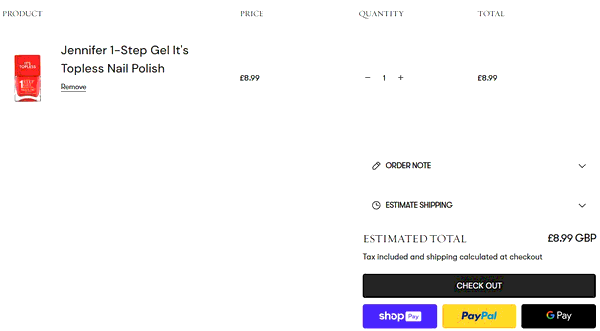 Nails Inc shopping basket screenshot