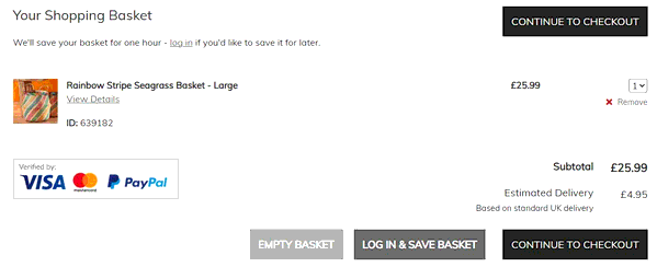 Natural Collection shopping basket screenshot