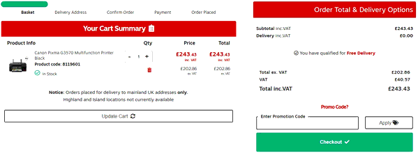 Staples shopping basket screenshot