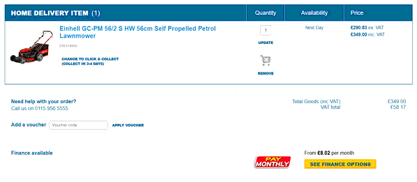 Machine Mart shopping basket screenshot