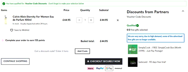 Fragrance Direct shopping basket screenshot