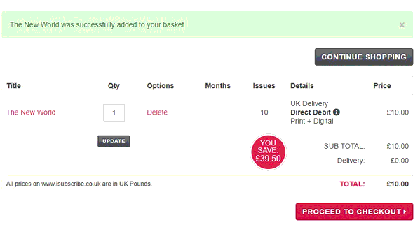 iSubscribe shopping basket screenshot