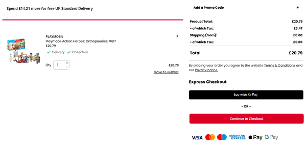 Hamleys shopping basket screenshot