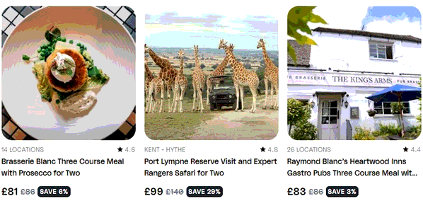 Virgin Experience Days shopping basket screenshot