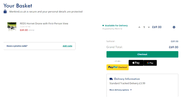 Menkind shopping basket screenshot