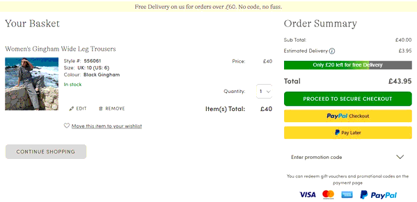 Lands End shopping basket screenshot