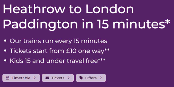 Heathrow Express shopping basket screenshot