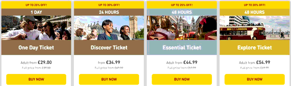 Big Bus Tours shopping basket screenshot