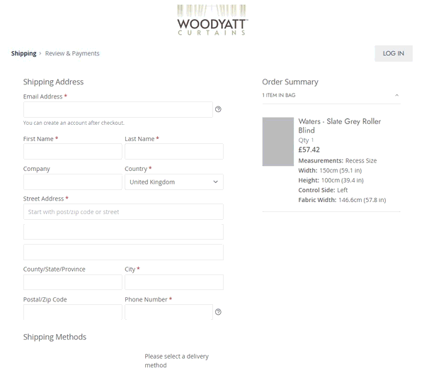 Woodyatt Curtains shopping basket screenshot