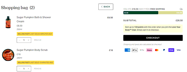 Body Shop shopping basket screenshot