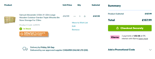 Robert Dyas shopping basket screenshot