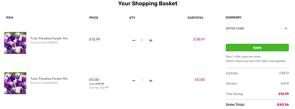 Gardening Direct shopping basket screenshot