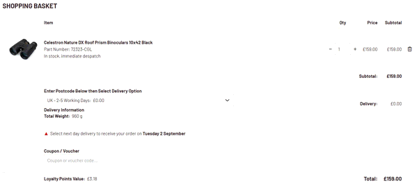 Pic Stop shopping basket screenshot