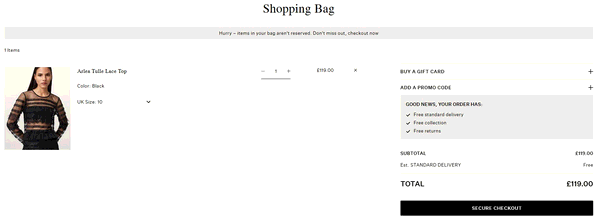 AllSaints shopping basket screenshot