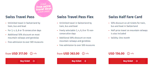 Swiss Railways shopping basket screenshot