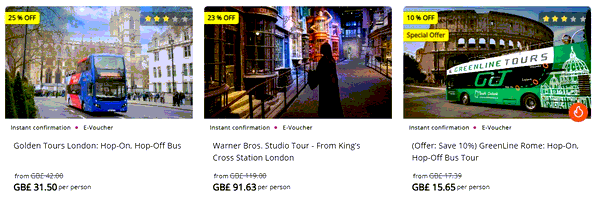 Isango shopping basket screenshot