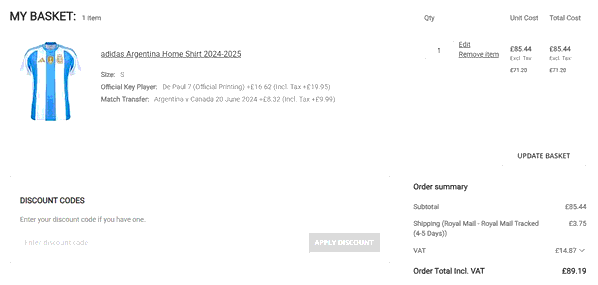 Subside Sports shopping basket screenshot